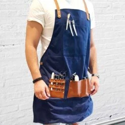 Barber Pro Waxed Canvas Barber Apron, Denim Blue